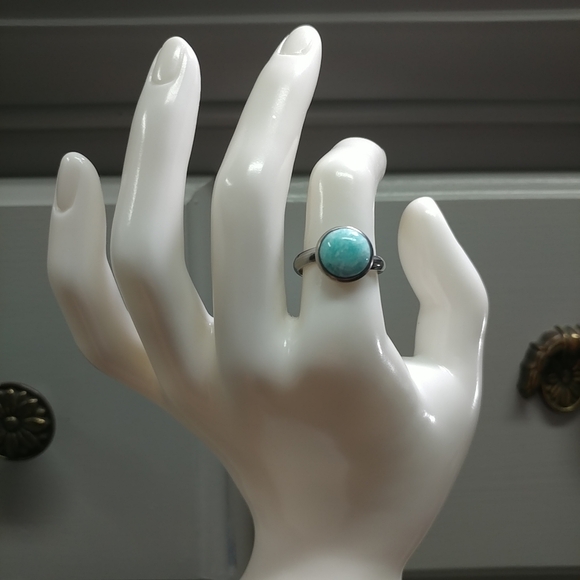 Amazonite Ring Natural Gemstone Adjustable Stainless-Steel Ring Crystal - Picture 3 of 15